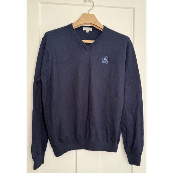 Peter Millar Crown Navy Merino Wool Sweater Ivanhoe Logo LARGE - Picture 1 of 9
